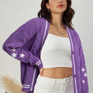 Women Oversized Knit Cardigan Singer Fans Cardigan Sweater Outerwear Button Down